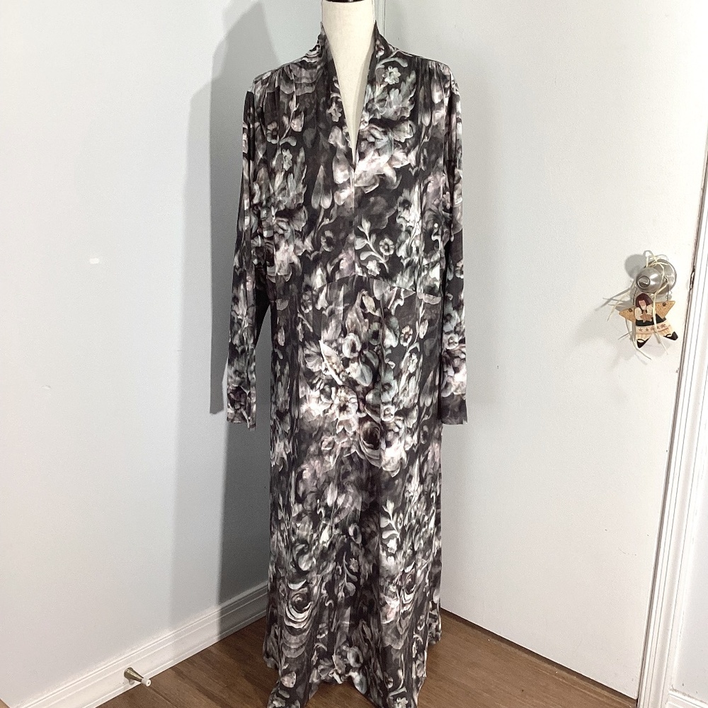 NWT SOFT SURROUNDINGS PLUS 3X MAXI NAIMA DRESS MULTI FLORAL GRAY SHADES ELEGANT